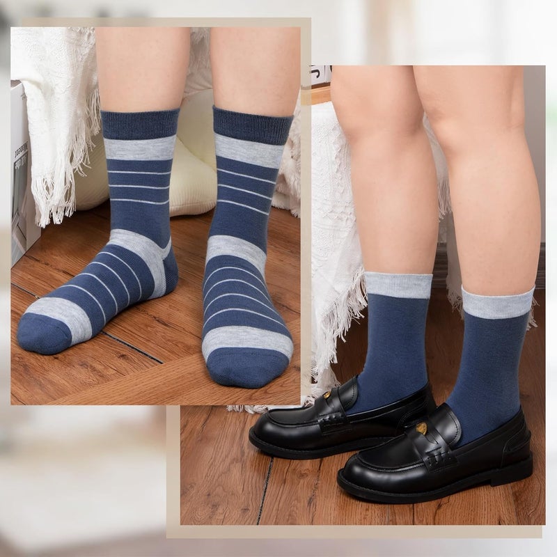 Socksfad Store 6 Pairs Cotton Crew Socks for Women, Breathable Novelty Funny Striped Dot Casual Cute Calf Socks Size 6-12 - Image 5